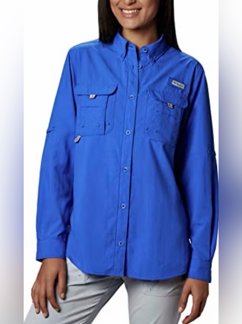 Columbia Women's PFG Long Sleeve Fishing Shirt Bahama II Bright Blue UPF Size M